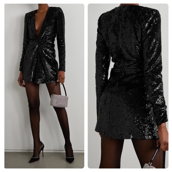 NEW GAUGE81 Midar Gathered Sequined Tulle Mini Dress Black Sz Medium Fairy - Picture 1 of 11